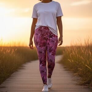 NEW LOT OF 2 Terra Sky Leggings Womens 2X Purple Floral High Rise Ankle Stretch